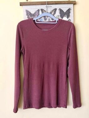 Woolx Merino Wool Ribbed Long-Sleeve Tee in Wild Ginger size Small
